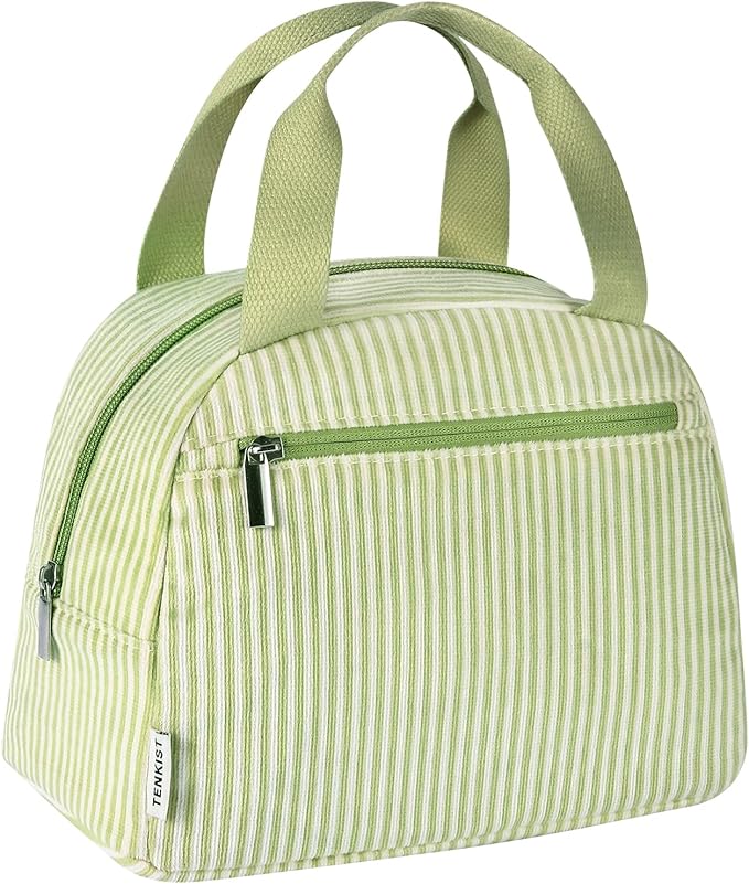 Cute Lunch Box Tote Bag - Cooler Corduroy Insulated Bags for Women - Lightweight Reusable Portable Soft Lunch Pail Kit for Adults Work Picnic Travel Green 8L