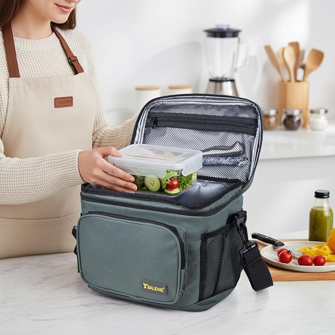 BALEINE Insulated Lunch Bag for Men Women, 22 Can Leakproof Cooler Bag with Adjustable Shoulder Strap for Work Picnic, Lunch Box for Women Men (Large, Black)