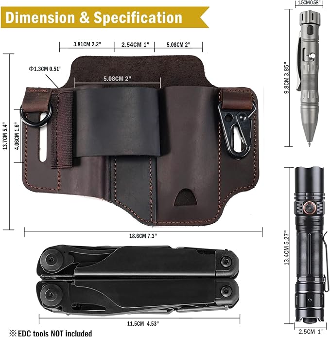 ST1 Leather Multitool Sheath - EDC Belt Organizer for Leatherman Tools, Flashlight, Pen, and Keychain Clip, Durable and Stylish, Great for Work and Daily Use, Ideal Gift for Men