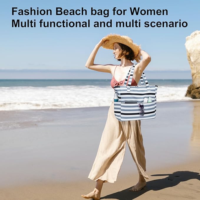 LEDAOU Beach Bag Waterproof Sandproof Women Beach Tote Pool Bag with Zipper for Swim Gym Grocery Travel with Wet Pocket | Sandproof, with Zipper, for Gym, Grocery, Travel, with Wet Pocket