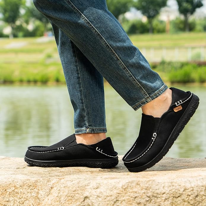LongBay Men's Moccasin Slippers Comfy Warm Memory Foam House Shoes Winter for Indoor Outdoor
