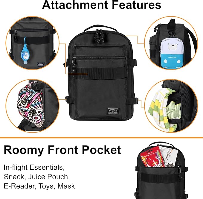 Child's Travel Backpack for Ages 3-6 | Lightweight Suitcase Style Carry-On | 10L Weekender with Tablet Sleeve & Chest Strap | All Black