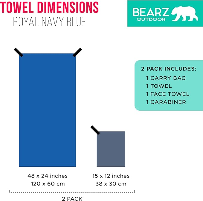 Microfiber Towel Set by BEARZ Outdoor. Microfiber Towels for Body, Workout Towel, Camp Towel, Yoga Towel, Sweat Towel, Microfiber Beach Towel, Travel Towel. Fast Drying & Compact. Free Face Towel