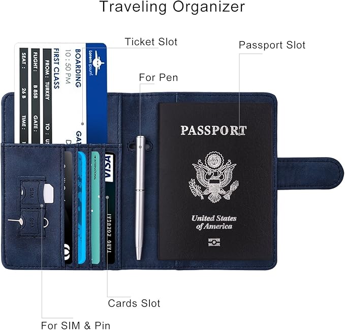 WALNEW Passport Holder Cover Case RFID Passport Travel Wallet, Navy Blue