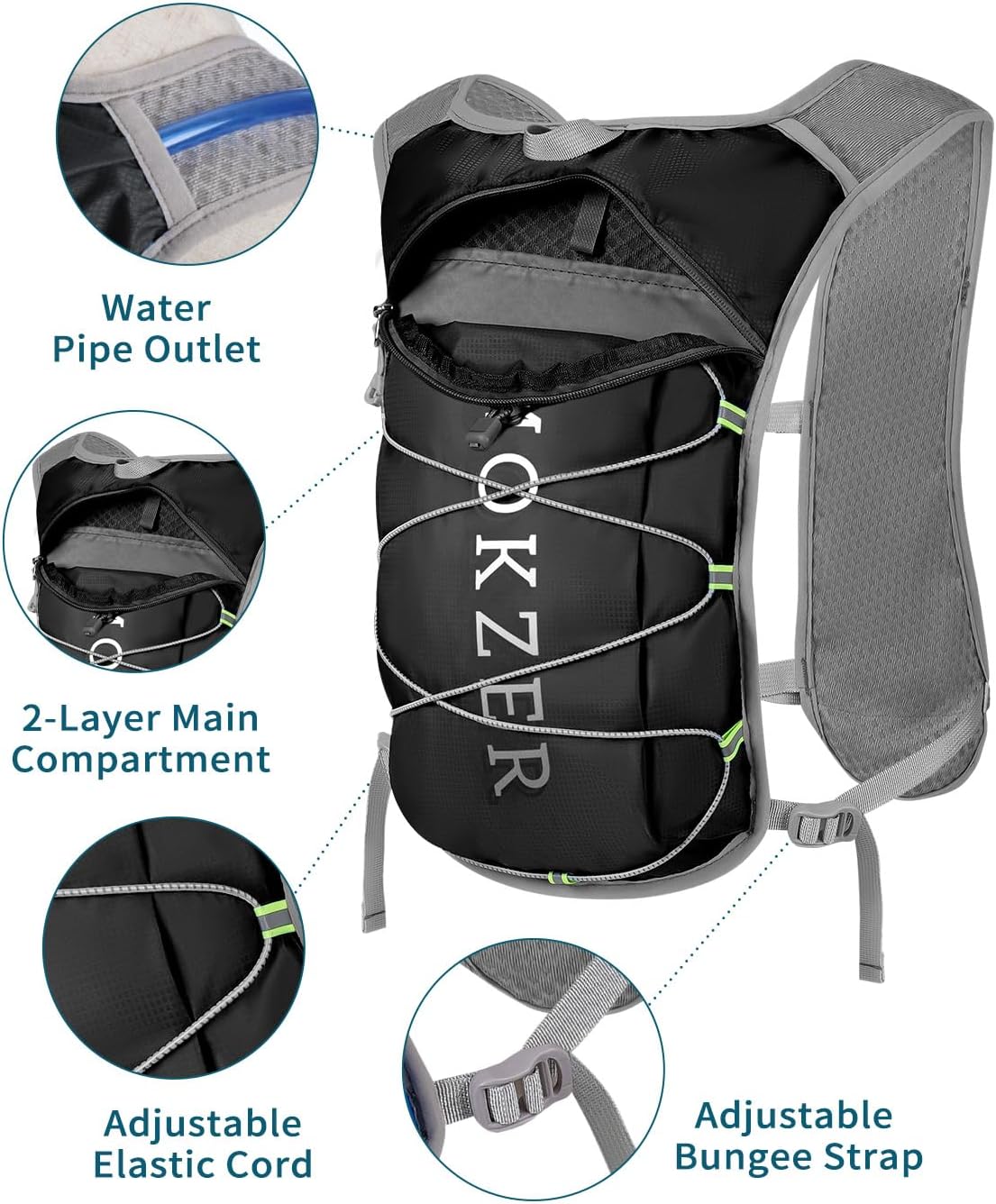 Running Hydration Vest with a 2L Water Bladder, Hydration Pack Lightweight Water Backpack for Running Hiking Cycling Marathon Trail for Men Women