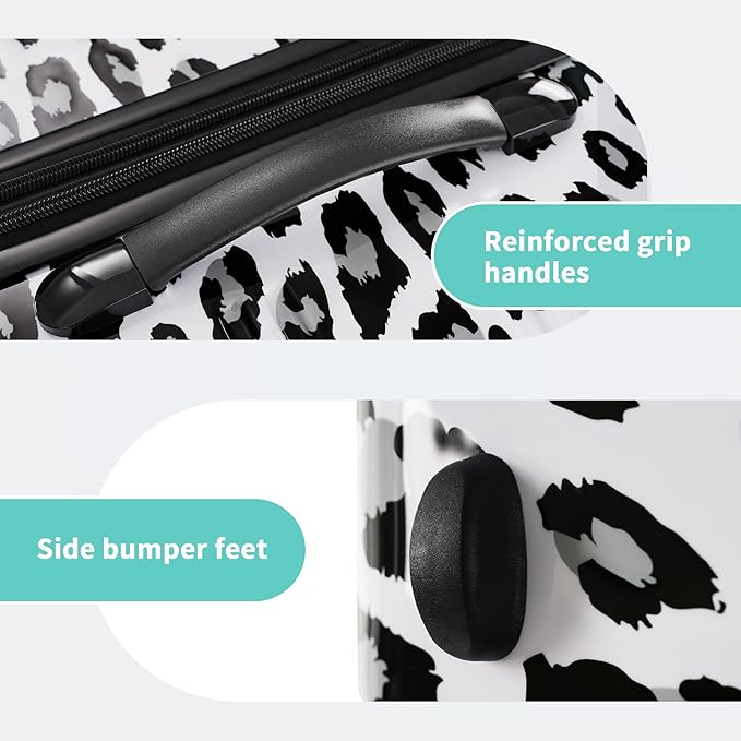 Merax Suitcase Set, Hardshell Luggage Sets 3 Piece with Spinner Wheels, Expandable Durable Suitcase with TSA Lock Lightweight 20" 24" 28", White+Black Leopard