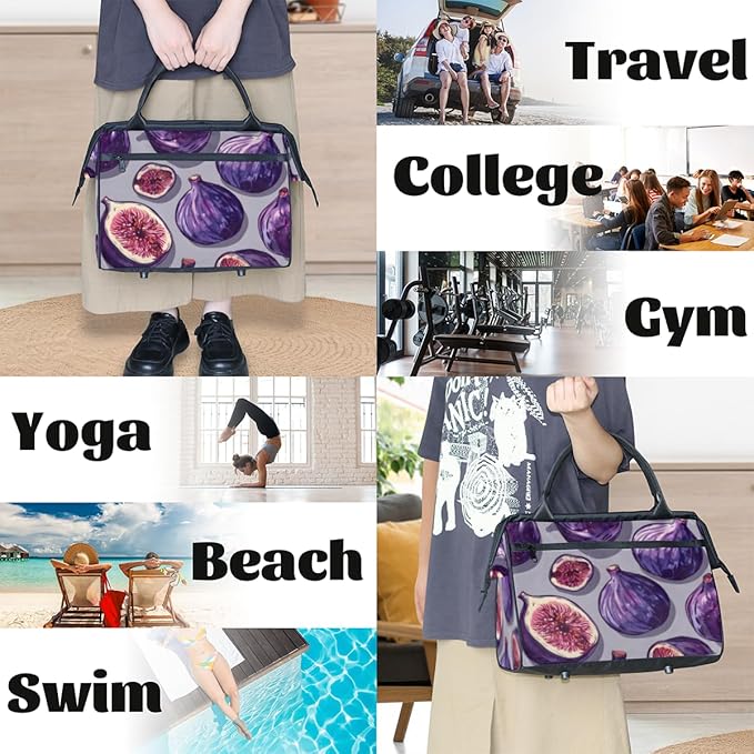 Fig Overnight Weekender Bag for Women Men Travel Duffel Bags Waterproof Luggage Carry on Sports Yoga Gym Bag