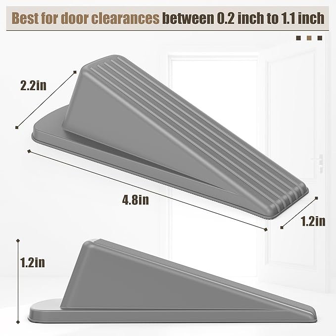 Crosize 5 Pack Door Stoppers for Bottom of Door, Premium Rubber Gate Door Stops, Sturdy Wedge for Carpet, Tile, Concrete, Wood, Door Holder for Heavy Duty Door, Gray