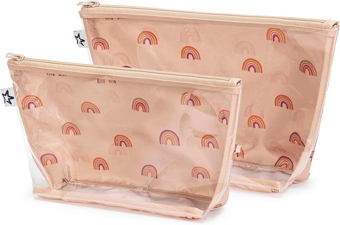 Tiny Twinkle Diaper Bag Organizing Pouches | 2 Pack Mess-Proof Travel Organizer Bags with Structured Bottom & Clear Front | TSA Approved Toiletry Bag Set for Baby and Mom Essentials (Boho Rainbow)