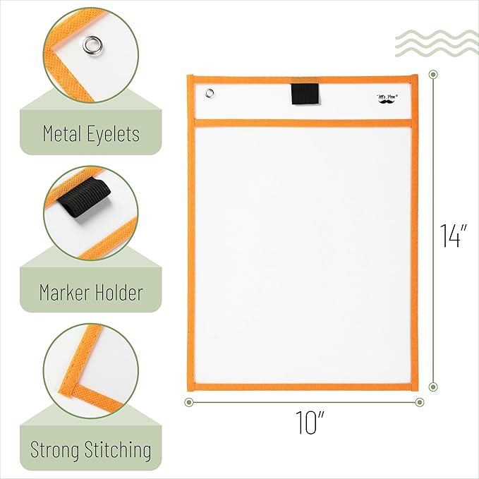 Mr. Pen- Dry Erase Pocket Sleeves, 12 Pack, 10"x14", Autumn Color Theme, Dry Erase Pockets Reusable Sleeves, Job Ticket Holders with Marker Holder & Metal Eyelet