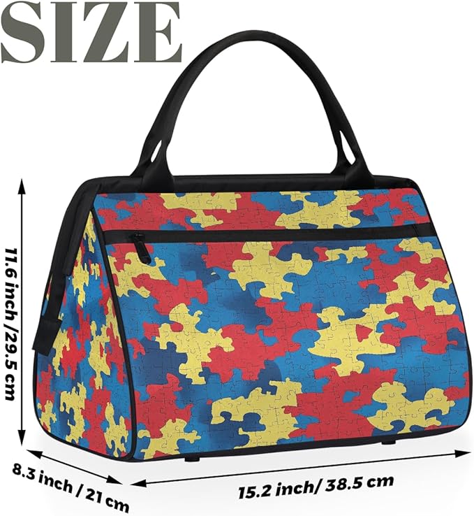 Multipurpose Duffle Bag, Waterproof Carry On Bag with Spacious Design, Puzzle Pattern Gym Bags, 15.2x8.3x11.6in