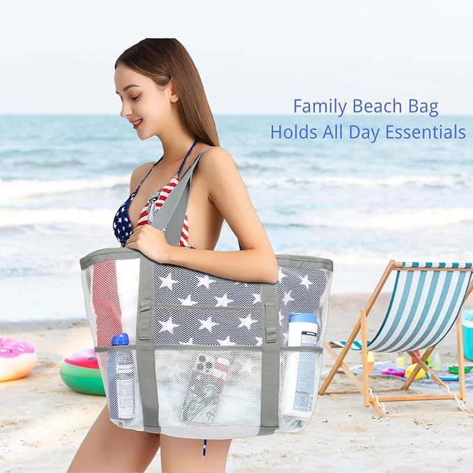 F-color Mesh Beach Bag Family - Large Tote Bag for Cruise Pool Toys Beach Vacation Essentials