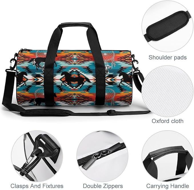Gym Sports Duffle Bag Southwest Aztec Turquoise Weekender Carry on Beach Yoga Overnight Luggage Bag Travel Training Workout Bags