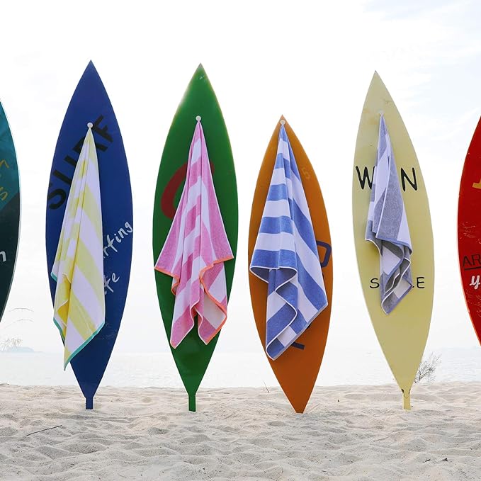 Cotton Oversized Beach Towel - Large 70 x 35 Inch Pool Towel, Smoke Blue Striped Quick Dry Swimming Cabana Towel
