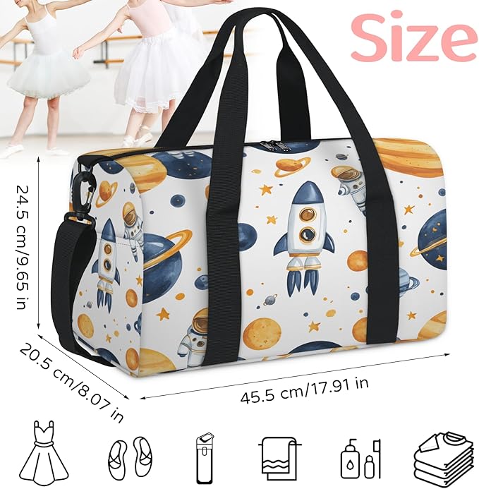 Astronaut Rocket Travel Duffle Bag for Women Men, Overnight Weekender Bag, Carry on Tote for Sport Gym