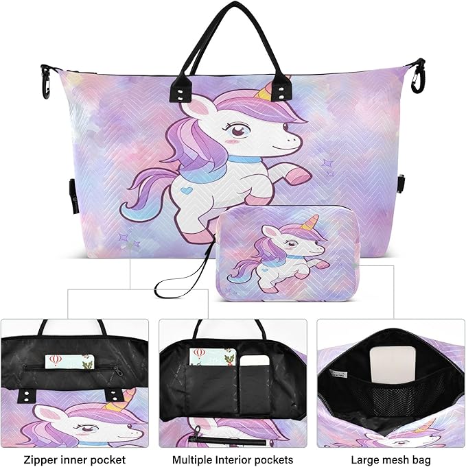 Travel Duffle Bag, Colorful Tie Dye Unicorn Gym Bag with Storage Bag Weekender Overnight Bag for Men Women Trip Sports Yoga