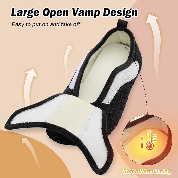 BARERUN Slippers for Women Men Wide House Diabetic Shoes for Women Men Warm Arthritis Edema Swollen Neuropathy Socks Slip on Adjustable Fuzzy Comfy Soft Womens Mens Bedroom Sliipers