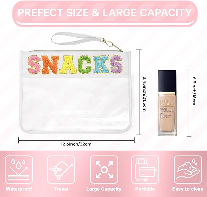 Snack Bags Clear Pouch Travel Makeup Bag Chenille Letter Bags for Zipper Pouch Clear Cosmetic Bag Clearly Tote Bag Makeup Travel Bags for Women