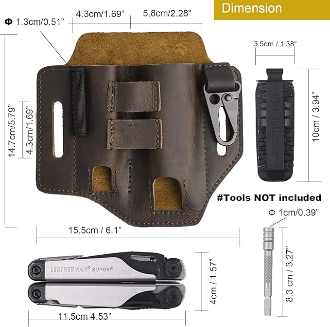 Gentlestache Multitool Belt Sheath, EDC Leather Belt Organizer, Belt Holder with Multitool Pouch, Flashlight Holder, Pen Holder and Keychain Clip, Practical EDC Belt Pouch for Men