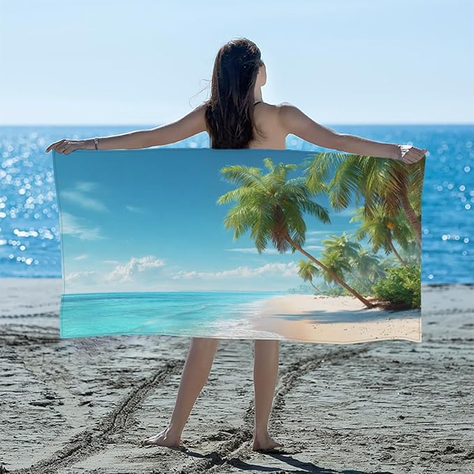 Beachside Summer Palm Trees Beach Towel, Large Microfiber Quick Dry Lightweight Pool Bath Towels Sand Free Beach Blanket for Summer Cruise Yoga Camping Travel Vacation Essentials 31 x 61 in