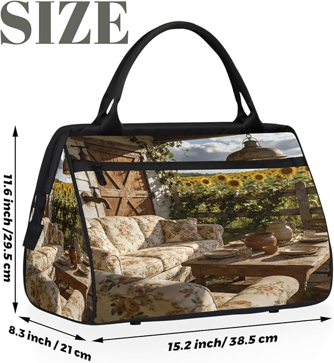 Travel Gym Carrying Bag - Farmhouse Floral Sofa Overnight Weekender Bag for Women Men Girls - Shoulder Large Capacity Tote Bag for Travel, Yoga, School,Mommy Hospital Bag for Labor and Delivery