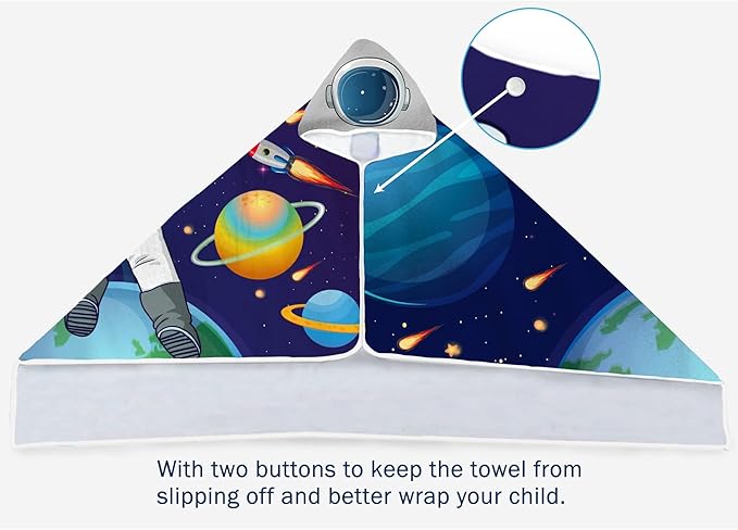 Outer Space Theme Kids Hooded Towel - 30"x50", Cool Microfiber Soft Bath Towel Poncho for Boys & Girls Swim Pool