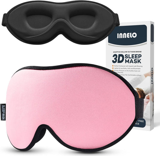 INNELO Sleep Mask for Side Sleeper, Eye Mask Sleeping Women Men, 100% Light Blocking 3D Contoured Cup Sleeping Mask Soft No Eye Pressure Cover Blindfold Night Shade for Travel Nap Yoga, Pink