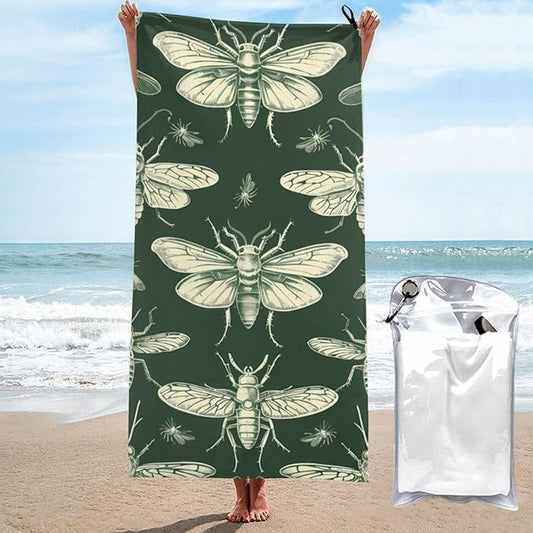 Hand Drawn Insects Sand Free Beach Towel – 31.5"X63" Quick Dry Microfiber Beach Towels for Travel, Swimming, Pool, and Camping, Absorbent and Compact Beach Essential for Women, and Men