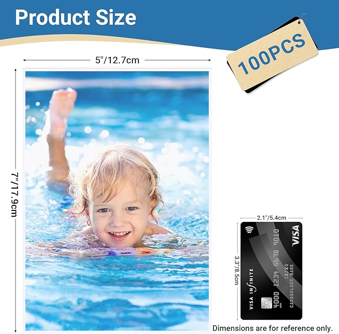 5x7 Soft Sheet Protectors 100 Pack, Clear Top Loading Photo Sleeves, No Holes Photo Protectors, Acid-Free Plastic Photocard Sleeve, Archival Safe & Waterproof