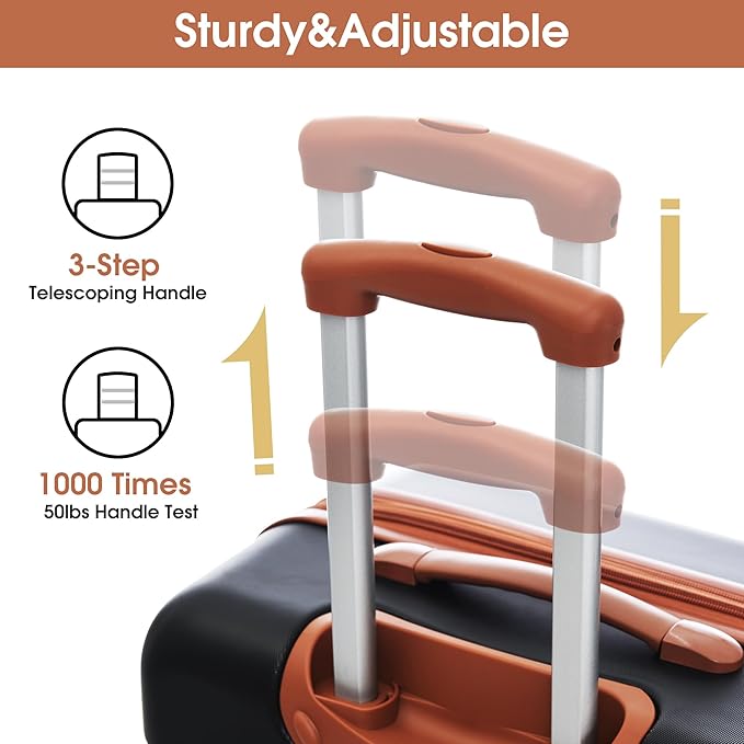 Merax Luggage Sets 2 Piece Expandable Hardside Luggage with Travel Bag Suitcase Set with Spinner Wheels(20+24+bag,Black+Brown-1)