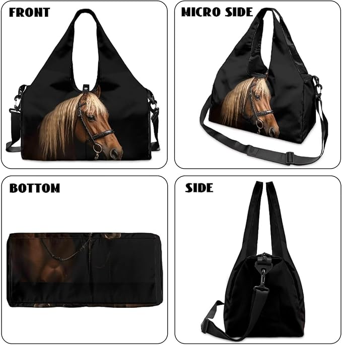 Horse Duffle Bag with Shoe Compartment for Men Sports Duffel Bag with Yoga Mats Holder Multiple Pockets Workout Bag with Adjustable Shoulder Strap Lightweight Bags for Gym Travel Weekender
