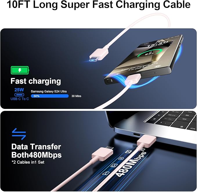iPhone 16 15 17 Pro Max Charger 30W Type C Chargers USB C Fast Charger Block iPhone 16 Chargers Fast Charging with 10FT C Charging Cable for iPhone 17/17 Pro Max/16/16 Pro Max/15/15 Pro/iPad/Samsung