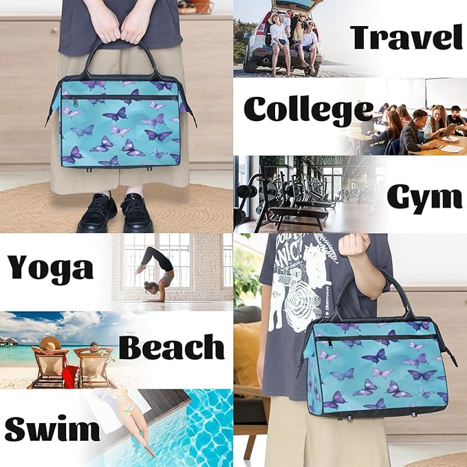 Purple Butterfly Overnight Weekender Bag for Women Men Travel Duffel Bags Waterproof Luggage Carry on Sports Yoga Gym Bag