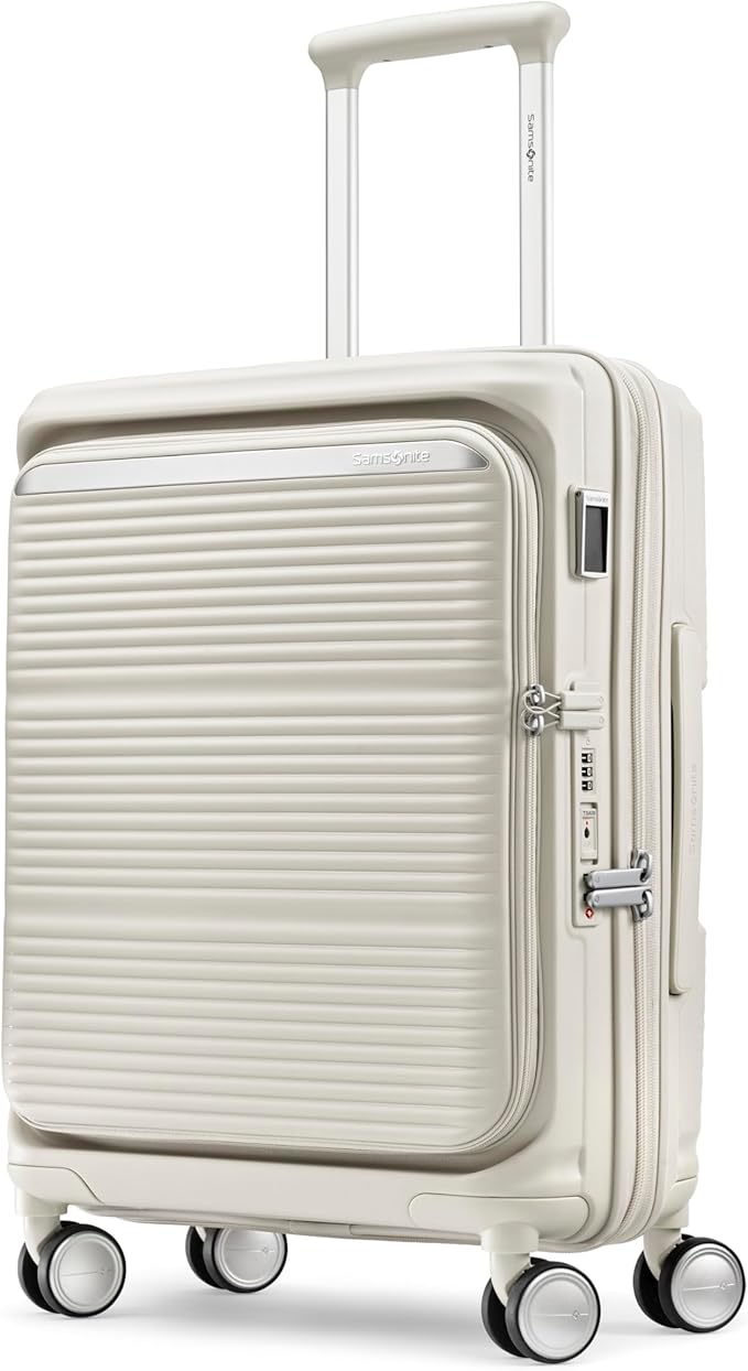 Samsonite Paralux Global Carry-On Luggage - Innovative Design - Quick Access Front Pocket - Dual Suspension Wheel Technology - TSA Lock - Expandable - Includes Removable Packing Cubes - Stone Grey