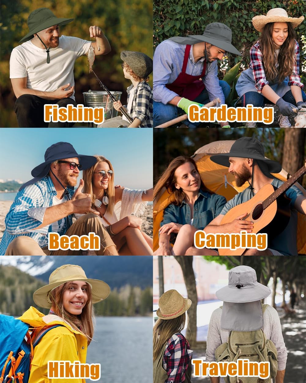 Outdoor Sun Hats with Stowable Neck Flap for Men Women UPF 50+ Mesh Summer Bucket Hat Wide Brim for Fishing Safari Hiking