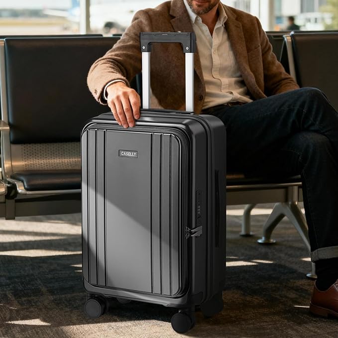 Carry On Luggage Top Opening with Cup Holder & Phone Holder, Expandable PC Hard Shell Suitcase, USB Charging Port, Side Hook, 360° Spinner Wheels, TSA Lock & YKK Zippers for Women Man Gifts