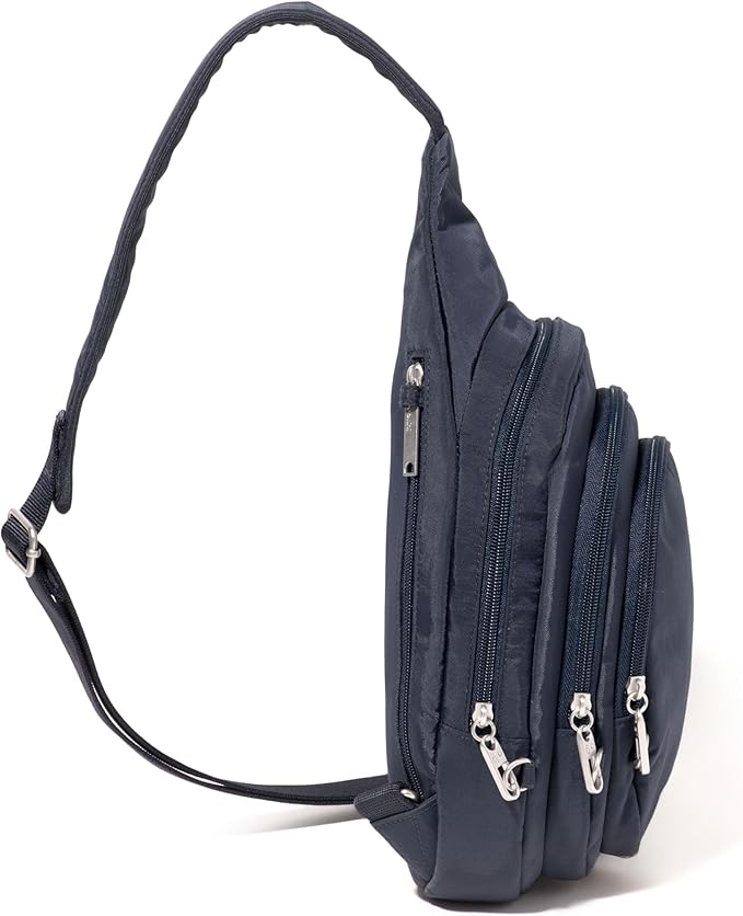 Baggallini Securtex® Anti-Theft Triple Zip Sling - Travel Backpack Sling Bag Crossbody - RFID Wallet Locking Zipper