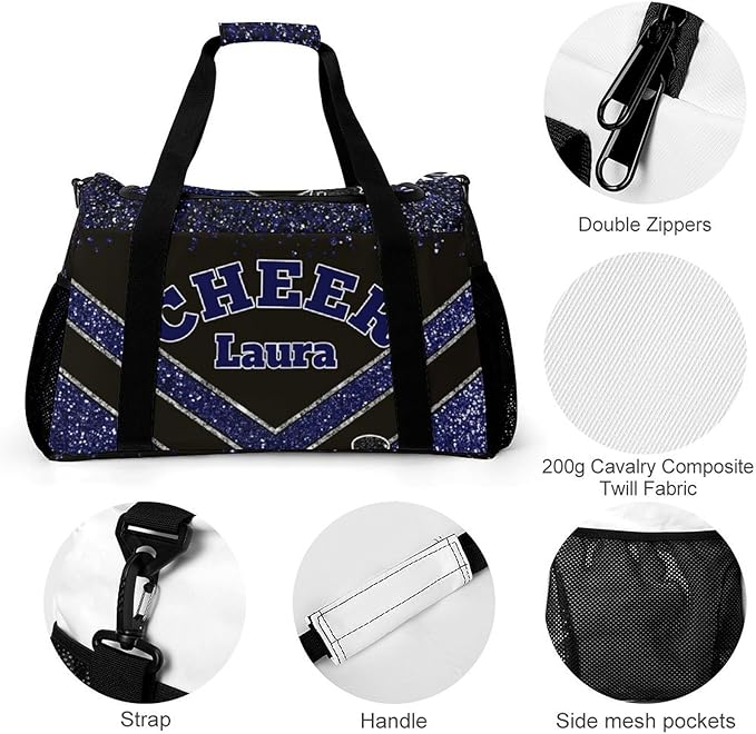Personalized Cheer Bag Gifts for Girls Sport Cheerleading Gym Travel Duffel Bag Overnight Weekender Bags with Name(Navy)