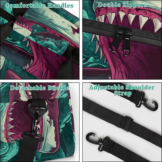 Ocean Red Sharks Gym Travel Duffle Bag for Women & Men with Front Zipper Pocket for Sports, Overnight, Weekender, Carry On,Workout & Dance Bag,Sharks,18.9 * 8.7 * 10.6 in