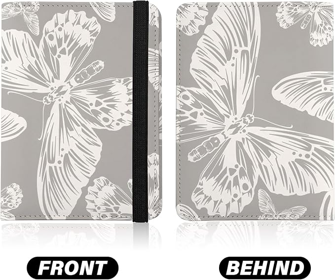Cute Passport Holder and Holder Combo Passport Cover with RFID Blocking Women Men Compatible Wallet Credit Card Protector(White Butterfly)
