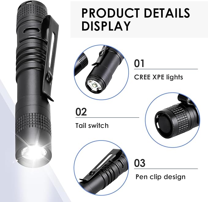 Mini Flashlight, AAA Small Pen Light with Clip, Portable 500lm Pocket Pen Flashlight for Inspection Repair Outdoor Emergency (3 Pack, Black, 3.5")