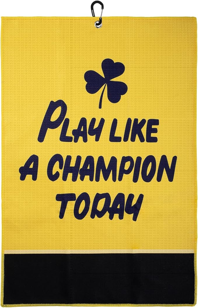 Golf Towel, Microfiber Waffle Design with Clip - Industrial Strength Magnet for Strong Hold to Golf Bags (Play Like A Champion Today)