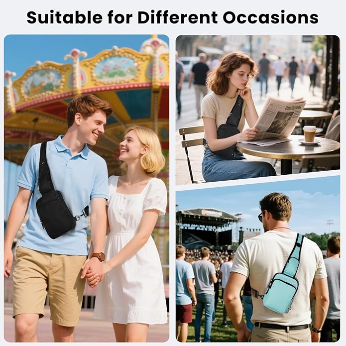 Sling Bag, Crossbody Bag with Zipper Lock, RFID & Water Resistant for Women and Men Small Chest Bag for Travel Casual