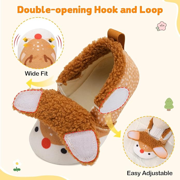 JOINFREE Toddler Slippers Boys Girls Adjustable House Shoes Barefoot Sock Shoes with Rubber Sole Baby Comfort Warm Indoor Outdoor Walking Shoe