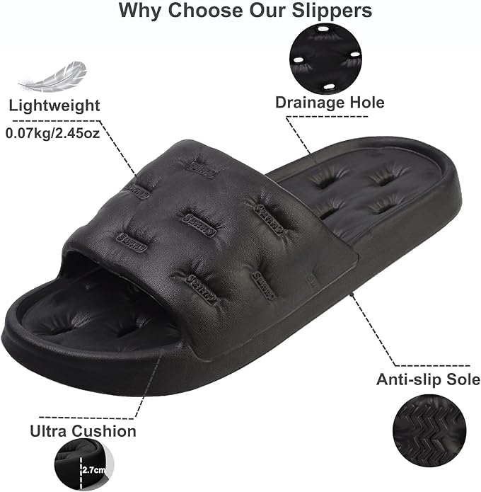 Shower Shoes for Women and Men Quick Drying Non-Slip Pool Slides Comfortable College Dorm Slippers Lightweight Beach Sandals with Drain Holes