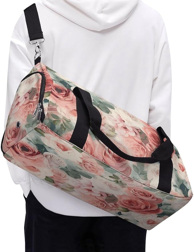 Soft Color Pale Faded Mix of Roses Gym Bag Lightweight ，Travel Duffle Bag with Shoe Compartment，Gym Bag for Women for Overnight, Weekend, Yoga, Gym, Business Trips, Sport And Hospital.