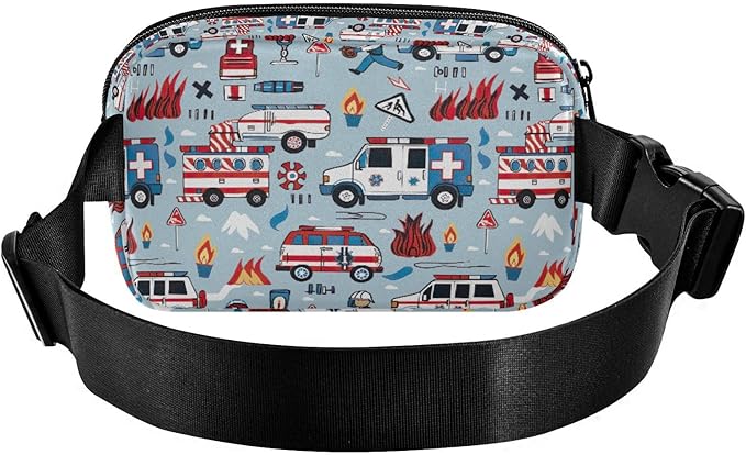 Kawaii Fire Police Cars Fanny Pack for Women Men Water Resistant Fashion Waist Packs with Adjustable Strap Belt Bag for Travel Workout Jogging Hiking 21219350