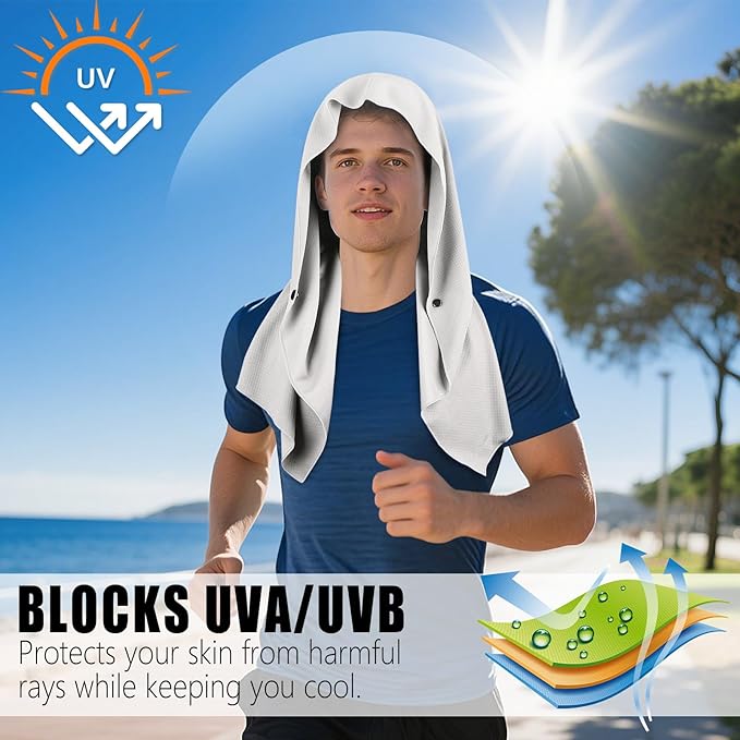 Cooling Hoodie Towel Magnetic Lock Towels for Neck and Face UV Protection, Moisture-Wicking for Camping Gym and Yoga