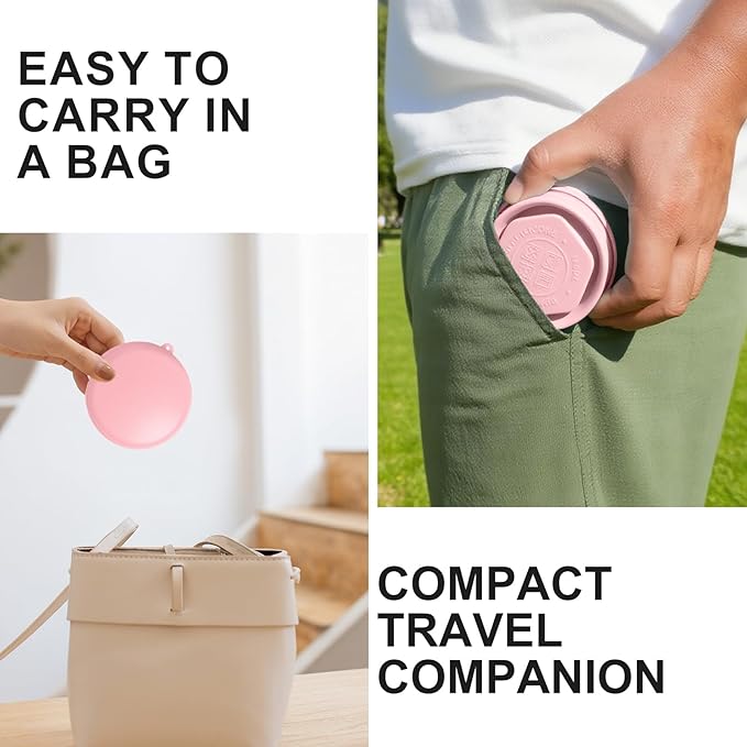 Collapsible Travel Cup with Lid (6oz/180ml) - BPA Free Silicone Folding Cup with Stainless Steel Rim - Portable Pocket Size Drinking Cup for Mouthwash, Pills, Hiking, Camping & Kids(Pink)