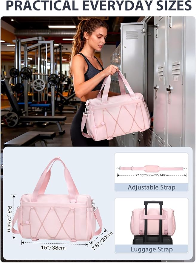 Small Gym Bag for Women with Yoga Mat Holder and Wet Compartment, Mini Gym Duffle Bag Yoga Bag with Water Bottle Pocket for Workout Travel, Pink